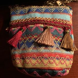 NWOT Boho small Bucket Crossbody Bag w tassels